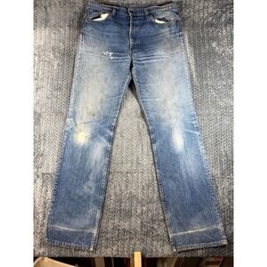 Levi's Ankle Jeans Mens 36 Blue Denim Whiskers Detail Medium Wash Distressed